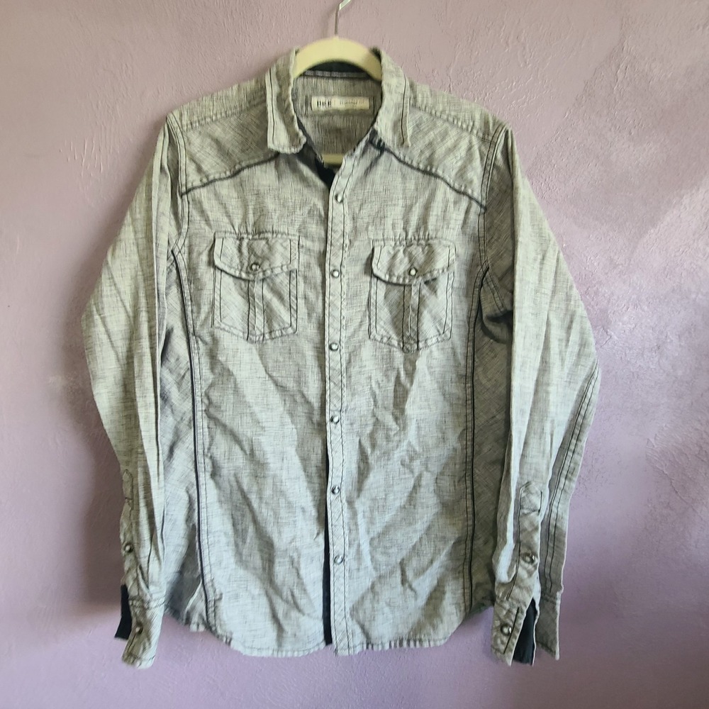 Buckle BKE Western Shirt Mens Medium Grey Standard Fit Long Sleeve Pearl Snap